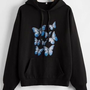 SHEIN Butterfly Drawstring Hoodie